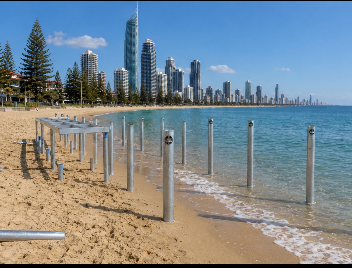 Waterfront screw pile installation